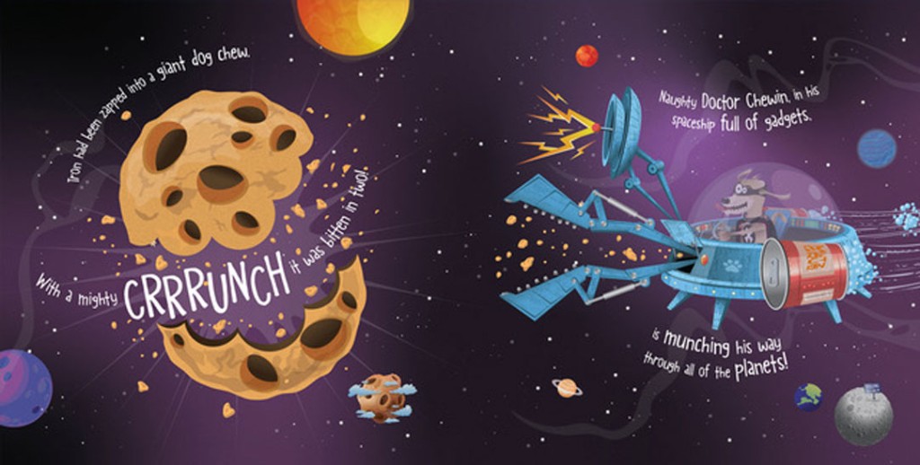Book spread from Stewbot and the Disappearing Planets